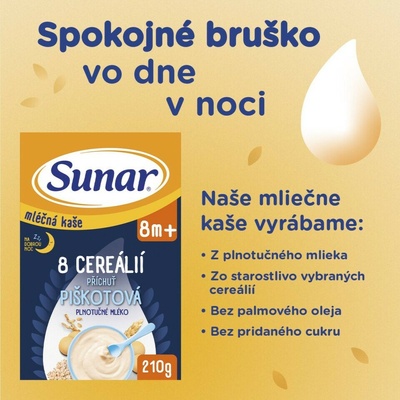 Sunar mliečna kaša s 8 cereáliami na dobrú noc piškótová 210 g
