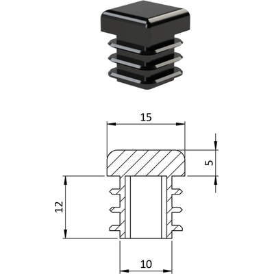 Krytka plastová 15 x 15 mm, černá