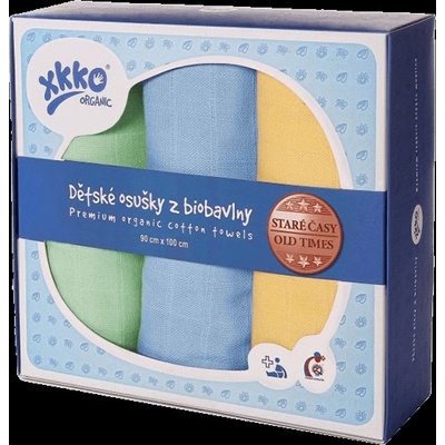 Kikko Detské tetra osušky z biobavlny XKKO Organic 90x100cm Staré časy Pastels pre chlapcov (3ks)