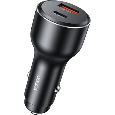 YESIDO Автомобилно зарядно - Yesido Y65 - USB-A + Type-C, PD100W, алуминий, супер бързо зареждане - Черно
