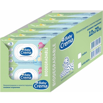 Baby Crema Биоразградими мокри кърпи Baby Crema - Лайка, 12 х 72 броя (12*2202)