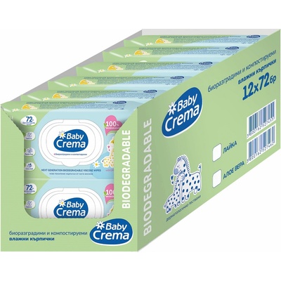 Baby Crema Биоразградими мокри кърпи Baby Crema - Лайка, 12 х 72 броя (12*2202)