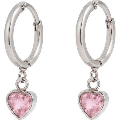 SARINES Náušnice s růžovým srdíčkem ze zirkonu ve stříbrném tónu, chirurgická ocel S1062