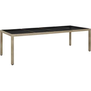  Градинска маса бежова 250x100x75 см закалено стъкло и полиратан