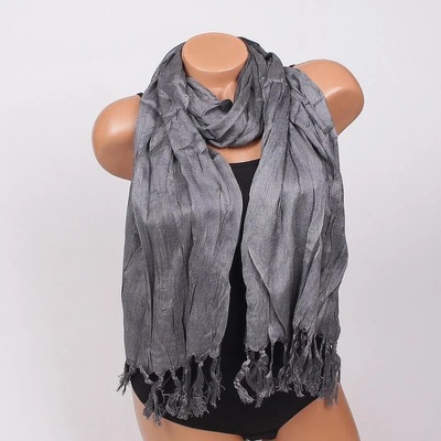 Сив дамски шал с мачкан ефект и ресни