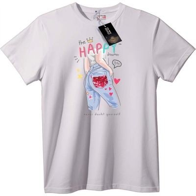 NOONEBRAND Тениска Щастлив мечтател с брокатен джоб - 7XL, White