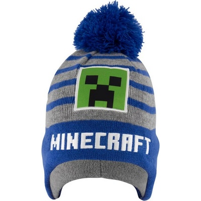 Fashion čepice MINECRAFT Creeper s proužky modro-šedá