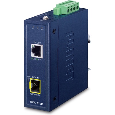 PLANET IECC-210R Industrial 1-Port 100TX + 1-Port 100FX SFP EtherCAT Media Converter (RJ45 Out, SFP In, -40~75 degrees C, Dual 9~48V DC, BECKHOFF EtherCAT conformance test tool verified) (IECC-210R)