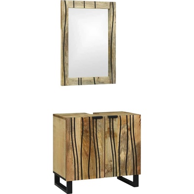 vidaXL Комплект мебели за баня с рафт 2 pcs Кафяво Инженерно дърво (3310042)