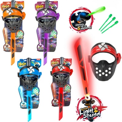 Teddies Ninja sada plast meč maska šipky 3ks na baterie se zvukem, světlem 4 barvy