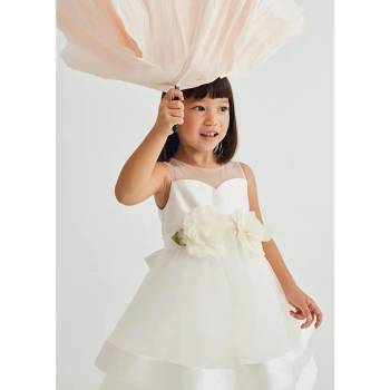 Abel & Lula Разкроена комбинирана официална рокля за мини момиче в мръсно бяло с нежни цветя Abel&Lula