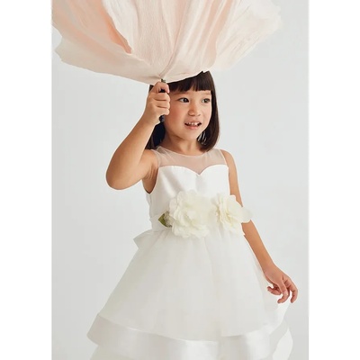 Abel & Lula Разкроена комбинирана официална рокля за мини момиче в мръсно бяло с нежни цветя Abel&Lula