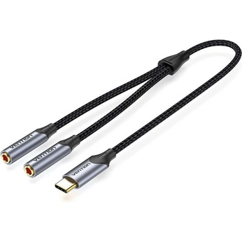 Vention Преходник Vention BGNHY, от USB-C(м) към 2x Jack 3.5mm(ж), 0.3m, черен (BGNHY)