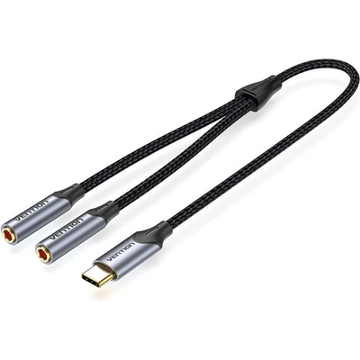 Vention Преходник Vention BGNHY, от USB-C(м) към 2x Jack 3.5mm(ж), 0.3m, черен (BGNHY)