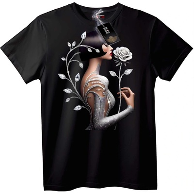NOONEBRAND Тениска Диамантена дама с роза - XS, Black