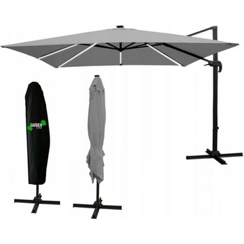 GEKO Záhradný slnečník Roma - sivý 3x3m s obalom a LED osvetlením 62080 GAO1558