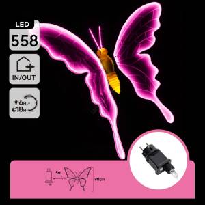 Aigostar - LED външна декорация 558xLED 90 cm IP44 пеперуда/розова (AI3161)