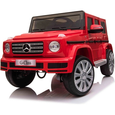 Mercedes G500 12V Акумулаторен Джип, Червен, Литиева Батерия, 2.4 GHz Дистанционно Управление, LED Светлини и Задно Окачване (58963256)