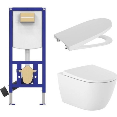 Roca Комплект Duplo Neo 4 в 1, Ona Rimless, мат бял, бутон по избор, A890030020 + A346687620 + A801E12621 (250109)