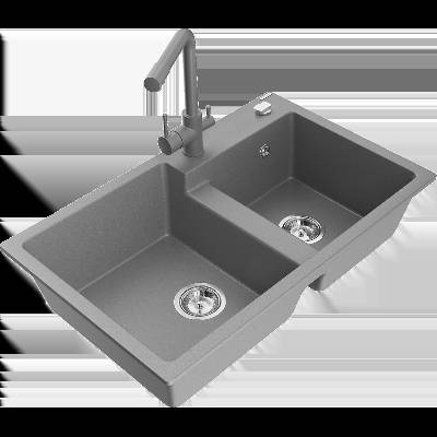 Tomas гранитна мивка с 2 отделения и кухненски смесител Duero, сив - 6516-71-671600-71 (6516-71-671600-71)
