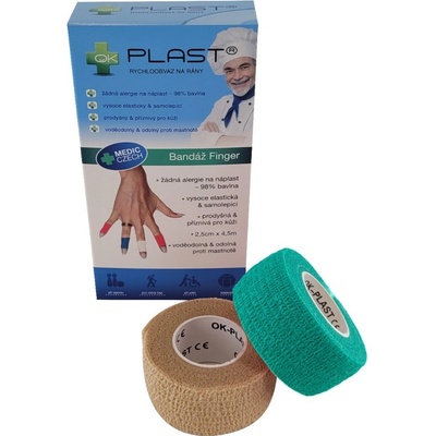 OK-plast Rychloobvaz Bandáž Finger 2,5 cm x 4,5 m 2 ks tělová a zelená