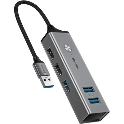 Baseus USB Cube Hub Adapter (CAHUB-C0G) - алуминиев 5-портов USB хъб за компютри и лаптопи (тъмносив)