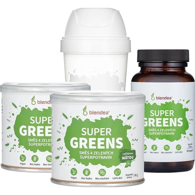 Blendea Green Vitality Supergreens 90 kapslí + Supergreens směs 2 x 90g + Shaker 300 ml