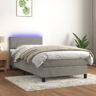 vidaXL 3134251 Boxspring postel s matrací a LED samet / barva světle šedá