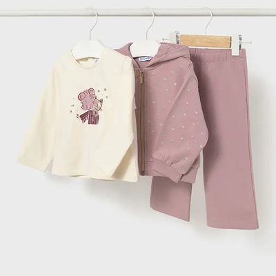 Mayoral Анцуг 3 части със суичър и панталон в розов и бяла блуза за бебе момиче Mayoral (НЕ Е ВАТИРАН)