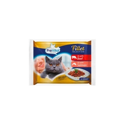Kapsička pre mačky PreVital Fillet Selection mačka hovädzie a losos, vrecko 85 g