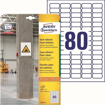 Avery Zweckform L7872-20 Super lepivé etikety 35,6x16,9mm 1600ks bílá