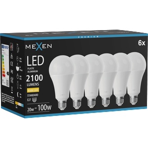 Mexen Nova 6x LED крушка E27, A70, 20W, Топла - 3000K, 2100 lm - L100-E27-2030-01x06 (L100-E27-2030-01x06)