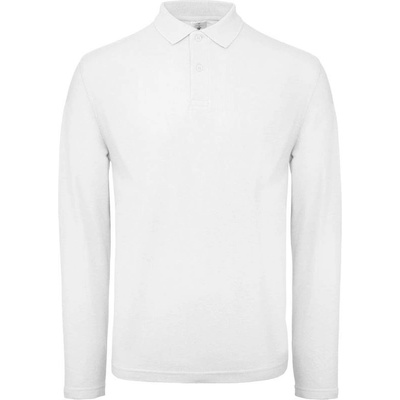 B&C ID.001 LSL pánske piqué polo tričko s dlhým rukávom biele