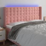vidaXL LED горна табла за легло, розова, 203x16x118/128 см, кадифе (3124553)