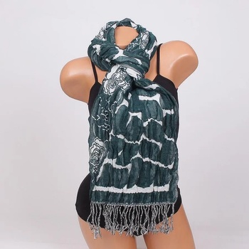 Image 1 of Дамски шал в тъмнозелено и бяло с рози