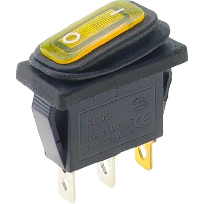 Kolískový vypínač obdĺžnikový s podsvietením KCD3, ON-OFF, IP65, 250V/15A Žltá