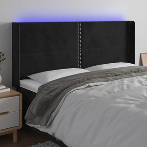 vidaXL LED горна табла за легло, черна, 203x16x118/128 см, кадифе (3123976)