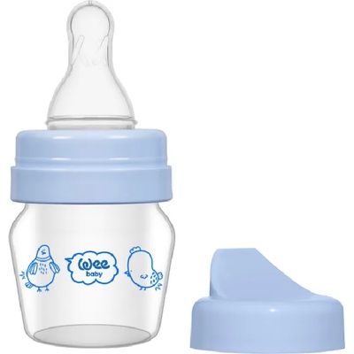 Wee Baby Стъклено шише Wee Baby Mini, с 2 накрайника, 30 ml, синьо (792)