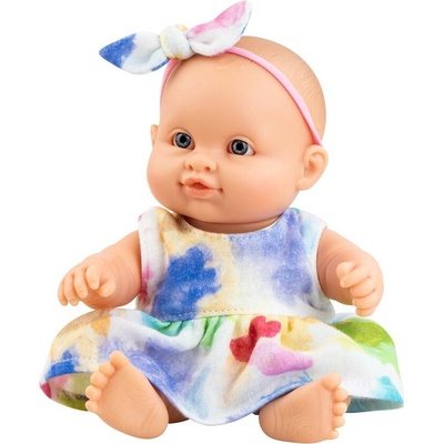Paola Reina Realistická holčička Irina v barevných šatičkách ze Španělska Los Peques 21 cm
