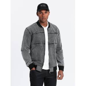 Ombre Clothing Мъжко бомбър яке от деним с ефект на изпиране на камъни - сиво V1 OM-JADJ-0163 Ombre Clothing Ombre Clothing | Siv | МЪЖЕ | S