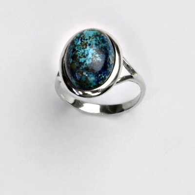 Čištín Zlatý prsten bílé i žluté zlato přírodní kámen chryzokol T 1454