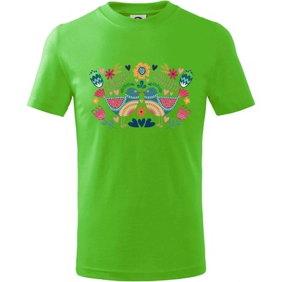 Folklór dva farebné vtáčiky tričko detské Apple Green