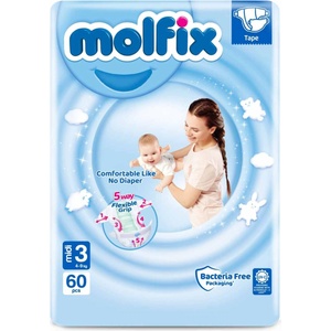 Moltex Бебешки пелени Molfix - Midi 3, 4-9 kg, 68 броя (8690536813407) - ozone