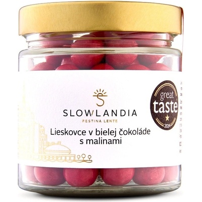 Slowlandia Lieskovce v bielej čokoláde s malinami 100 g