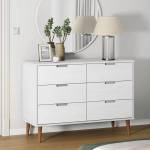vidaXL Шкаф с чекмеджета MOLDE, бял, 113x40x80 см, борово дърво масив (350508)