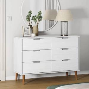 vidaXL Шкаф с чекмеджета MOLDE, бял, 113x40x80 см, борово дърво масив (350508)