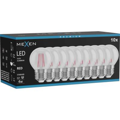 Mexen Vintis 10x LED крушка с нажежаема жичка E27, G45, 4W, 55 lm, червена - L156-E27-04XX-45x10 (L156-E27-04XX-45x10)