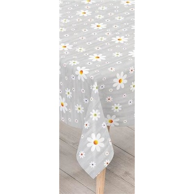Obrus PVC 105A, metráž, 20 m x 140 cm, margarétky na sivom podklade, IMPOL TRADE