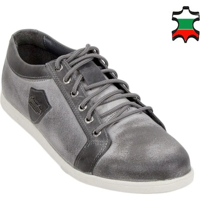 Български обувки Мъжки кецове, изработени от естествена кожа в сив цвят 33706