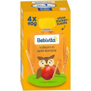 Bebevita Плодова закуска Bebivita - Пълнозърнеста шпелта с ябълка и банан, 90 g (19109)